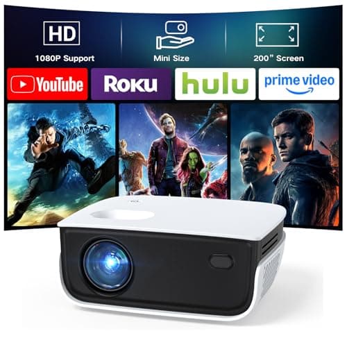 Mini Projector, NICPOW Upgrade Portable Outdoor Movie Projector, 1080P and 200" Supported Small Projector Compatible with TV Stick, Phone, PS5, HDMI, USB for Home, Bedroom, Gaming, Outdoor Use