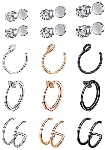 VitaCool Fake Nose Ring Hoop Fake Nose Stud Magnetic Septum Nose Ring Stud Stainless Steel CZ Fake Nose Piercing Stud Faux Nose Ear Lip Non Pierced Jewelry for Women Men