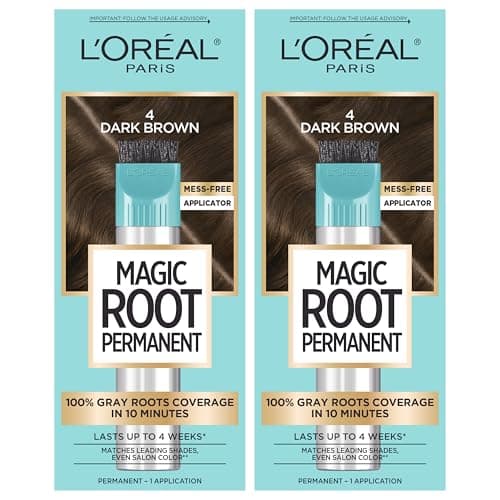 L'Oreal Paris Magic Root Permanent Hair Color, 10 Minute Hair Dye Kit to Rescue Roots with 100% Gray Hair Coverage, 4 Dark Brown, 2 Pack (Packaging May Vary)