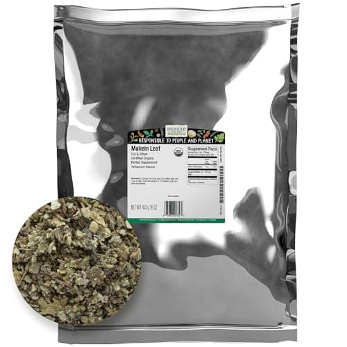 Frontier Co-op Organic Dried Mullein Leaf, 16 oz Bulk Bag, Cut & Sifted, Kosher | Mullein Loose Leaf for Tea Bags, Mullein Gummies, Extract, Capsules