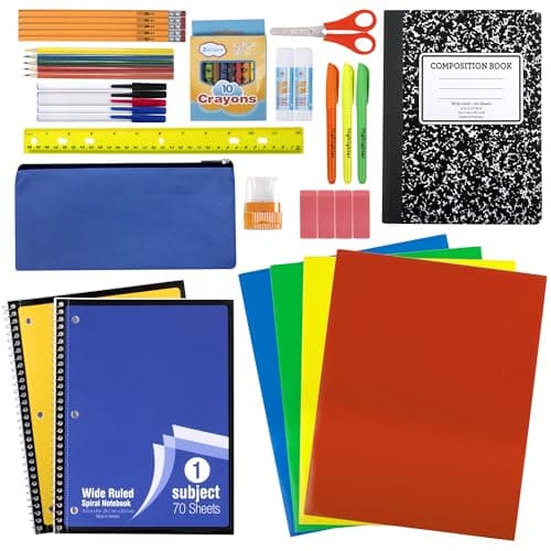 45 Piece School Supply Kit Grades K-12 - School Essentials Includes Folders Notebooks Pencils Pens and Much More!