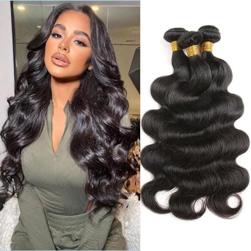 Body Wave Bundles Human Hair 12 14 16 Inch Human Hair 3 Bundles 100% Unprocessed Brazilian Raw Weave Bundle Human Hair Extensions for Black Women Natural Color
