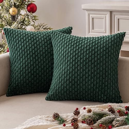 MIULEE Throw Pillow Covers Soft Corduroy Decorative Set of 2 Boho Striped Pillow Covers Pillowcases Farmhouse Home Decor for Christmas Couch Bed Sofa Living Room 18x18 Inch Army Green