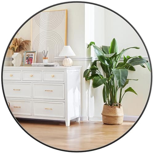 IDEALHOUSE 36 Inch Black Round Wall Mirror, Circle Mirror Metal Frame for Bathroom, Vanity, Entryway, Bedroom, Living Room, Wall Mounted Modern Rustic Decor