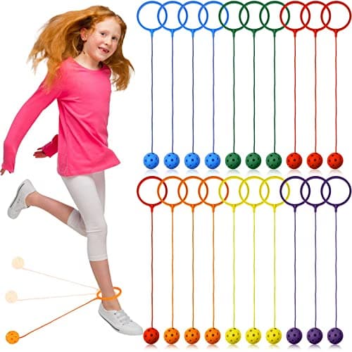 Glimin 20 Pack Ankle Skip Toy 5.11 Inch Diameter Skip Balls Toys Jump Ankle Ropes Skip and Jump Toys Sports Swing Skip Ball for Girls Boys Gym Class Home Playground Exercise Body Fat Burning, 6 Colors