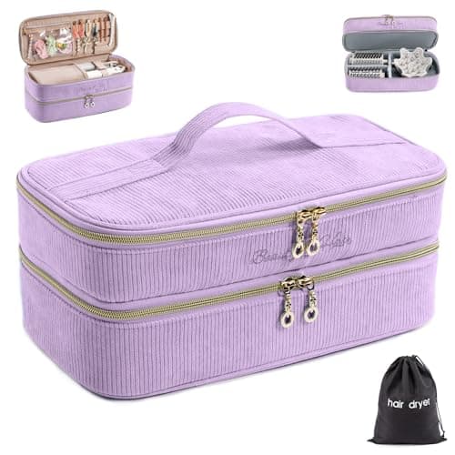 ELCUPA Double-layer Hair Tools Travel Case with Black Hair Dryer Bag with Detachable Divider compatible with Shark FlexStyle/SmoothStyle - Flat Curling Iron Travel Organizer