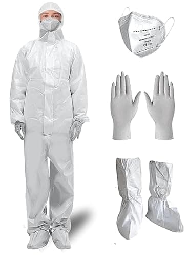 Zimchado Hazmat Suits, Shoe Covers, Face Mask and A Pair of Nitrile Gloves all Included – 5 sizes Level III, Type A Coveralls (1 Pack, Large)