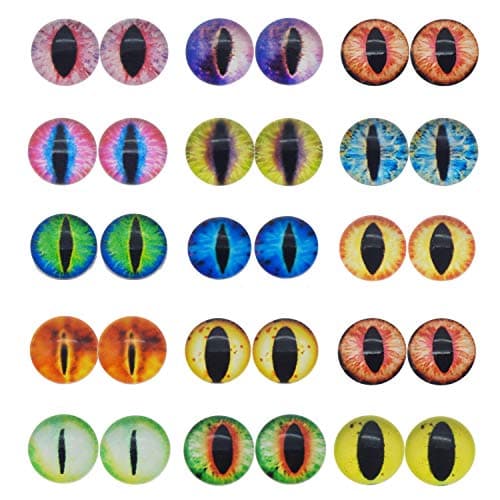 JJG 40PCS 15mm Dragon Eyes Round Glass Cabochon Flatback Jewelry Findings Horse Eyes Cat Eyes Doll Eye Dome Cameo Pendant Settings in Pairs