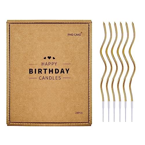 PHD CAKE 24-Count Gold Spiral Long Thin Metallic Birthday Candles, Cake Candles, Birthday Parties, Wedding Decorations, Party Candles