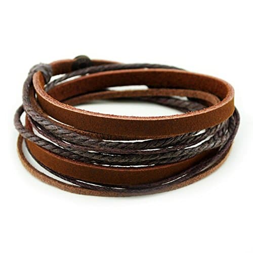 FRD.2Y Genuine Leather Bracelet for Women & Men,Unisex Multilayer Leather Adjustable Bracelet Cuff Wrap Multicolor Rope Wristband
