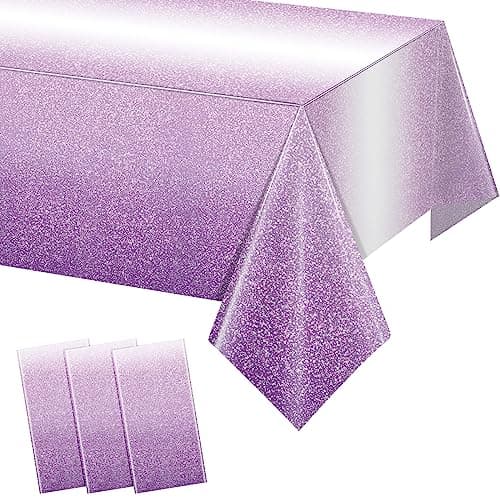 FunnyPars 3 Pack Ombre Purple Plastic Tablecloth for Parties,Gradient Pastel Purple Disposable Tablecloths Rectangle Tables,Purple Sprinkle Table Cover Wedding Birthday Anniversary Party,54x108Inch