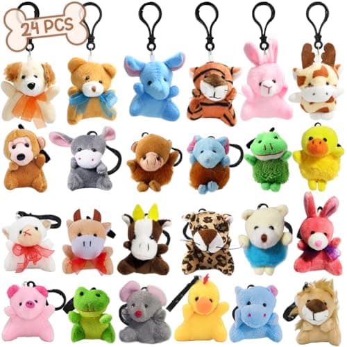 CAMIRUS 24PCS Mini Animal Plush Toy Assortment, Tiny Stuffed Animals Keychain Decoration for Kids, Small Stuffed Animal Bulk for Kids