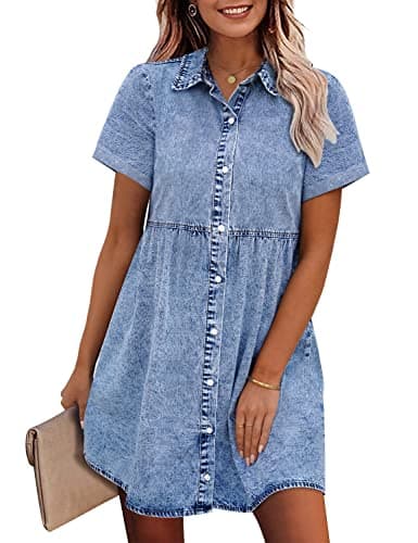 GRAPENT Women’s Denim Babydoll Dress Tiered Babydoll Denim Dress Womens Denim Babydoll Dress Tiered Denim Babydoll Jean Dress Bay Blue Size Small Size 4 Size 6