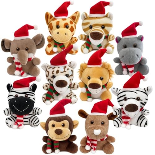Spoilu 10pcs Stocking Stuffers for Kids - Small Stuffed Animals Bulk, 6.1 Inch Mini Cute Plush Toys, Christmas Tree Decorations, Treasure Box Toys for Classroom