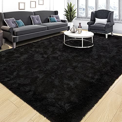 Tepook Super Soft Fluffy Rug for Bedroom, Modern Shaggy Rug Fuzzy Kids Rug for Living Room, Plush Indoor Nursery Home Decor Rug with Non-Slip Bottom, Black, 4 X 6 Feet