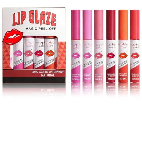 6 Colors Peel Off Lip Stain Set,Tattoo Color Liquid Lipstick Multi-Use Lip and Cheek Tint,Korean Lip Gloss Long Lasting Waterproof Magic Color Lip Tint Stain,Non-Stick Cup,Lightweight,Vivid Color