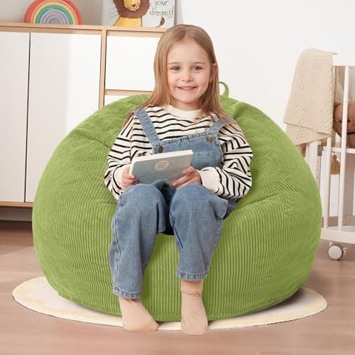 HABUTWAY 2 FT Bean Bag Chair,Giant Bean Bag Chairs,Big Bean Bags with Memory Foam Filled, Large Beanbag Chairs with Soft Corduroy Cover-Green