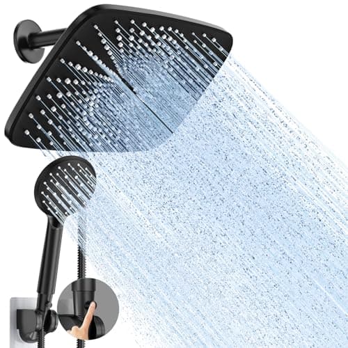 Veken 11.8 Rectangle Inch High Pressure Rain Shower Head -Shower Heads with 6 Modes Handheld Spray Combo- Wide shower with 70" Hose - Adjustable Dual Showerhead with Anti-Clog Nozzles- Matte Black