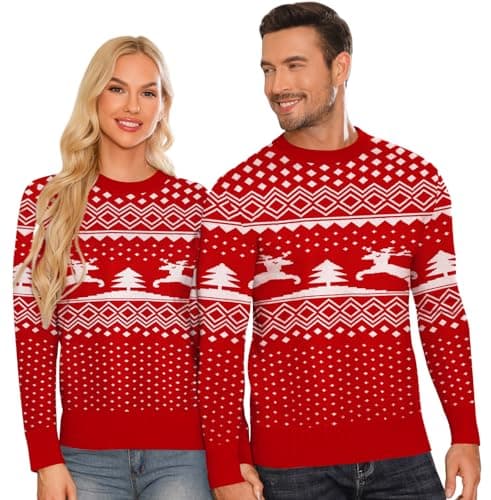 LecGee Women's Ugly Christmas Sweaters Snowflake Reindeer Long Sleeve Holiday Knit Xmas Sweater Pullover Tops