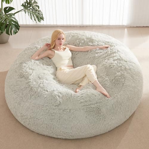 Bean Bag Chair Cover, Waterproof Faux Fur Bean Bag Cover Only(No Filler), Round Beanbag Chair with Pocket, Big Giant Bean Bags Chairs for Adults Kids Teens, Stuffed Animal Storage