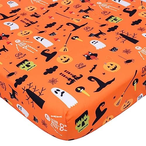 Cloele Halloween Pumpkin Crib Sheet Ghost Fitted Sheet for Boys Girls - 1 Pack Baby Nursery Sheet Cozy Bed Sheet for Standard Crib and Toddler Mattresses - Orange Crib Mattress Infant Toddler Sheet