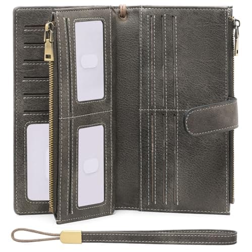 GOIACII Womens Wallets Large Capacity Credit Card Holder Rfid Wallet Women Double Zipper Pocket Leather Bifold Ladies Wristlet Clutch Wallet
