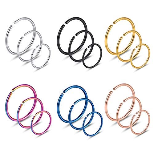 Xanowan Stainless Steel Hoop Nose Ring Cartilage Ring Set 6 Color Set for Men and Women