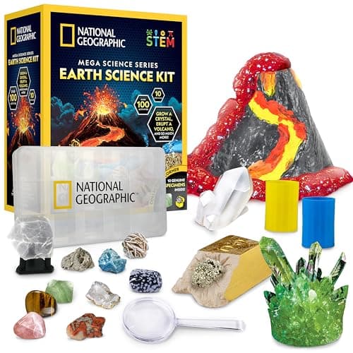 NATIONAL GEOGRAPHIC Earth Science Kit – 100+ Science Experiments & Activities for Kids, Crystal Growing, Volcano Science Kit, Rock Collection, STEM Project Toy for Boys & Girls (Amazon Exclusive)