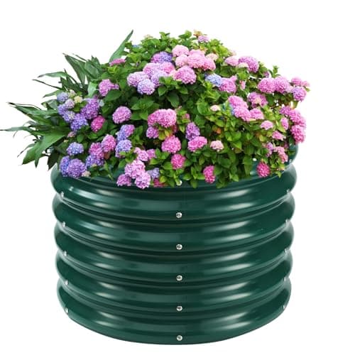 YSEJOMP 17" Tall Round Outdoor Garden Raised Garden Bed Kits-0.8MM Thick Metal Raised Planter Bed/Ground Planter Box for Variety of Flowers,Herbs,Vegetables (Dark Green, 24 inches Diameter)