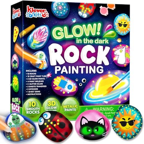 Rock Painting Kit- Glow in The Dark Rock Kit, Arts and Crafts for Kids Ages 6-12, Art Supplies Toy , Kids Craft Paint Kits, Arts & Crafts for Boys Girls Birthday Party Gift Toy