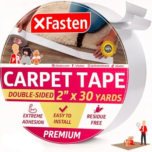 XFasten Double Sided Carpet Tape for Area Rugs 2 Inch x 30 Yards Residue-Free Carpet Tape Double Sided Rug Tape for Laminate Floors, Rug Tape Gripper for Carpet, Tape for Hardwood Floors