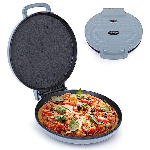 Courant Pizza Maker 12 inch Pizzas Machine, Newly improved Cool-touch Handle Non-Stick plates Pizza oven & CalzoneMaker, Electric Countertop Oven for Home or School, 12” Indoor Grill/Griddle, Teal