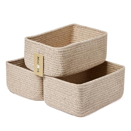 MiniArk Shelf Storage Baskets for Organizing | Closet Organizer Bins | Small Baskets | Toy Basket | Cute Decorative Basket | Cube Storage Bin | Woven Rope Basket | 11.5×7.5×4.7” | 3 Packs Mixed Brown