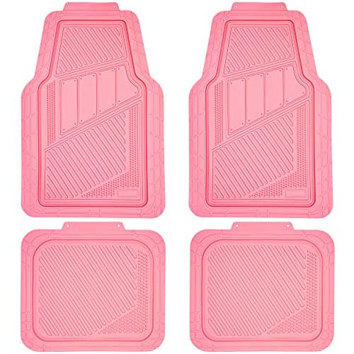 CAR PASS Heavy Duty Rubber Floor Mats 4-Piece Pink Car Mats Full Set - Universal Waterproof Floor Mats for Car SUV Truck, Durable All Weather Floor Mats Automotive，Car Mats for Women,Girly(All Pink)