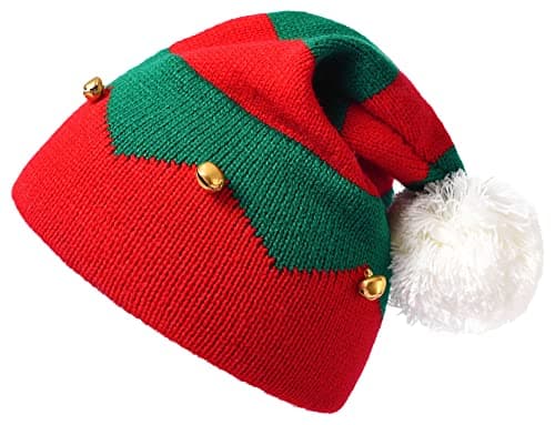 Mealah Women-Men-Christmas Elf Knitted Beanies-with Pompom Santa-Skull Cap