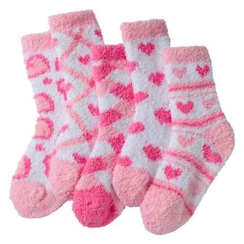 Jeasona Love Heart Fuzzy Socks for Kids Valentine Socks Valentines Day Gifts for Kids Girls Daughter (US, Age, 6 Years, 8 Years, Pink)