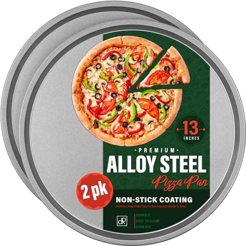 DecorRack 13 Inch Alloy Steel Pizza Pan, Non-Stick Coating, Serving Tray, Round Baking Tray for Oven Use (2 Pack)