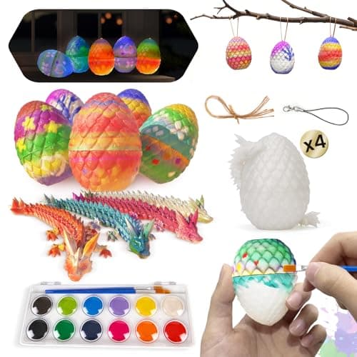 SHUWND 4PCS 3D Printed Easter Dragon Eggs with Dragon Inside,Mystery Crystal Mini Dragon Egg for Easter Basket Stuffer Essentials,DIY Egg Decorating Kit,Prefilled Eggs Articulated Dragon Fidget Toys