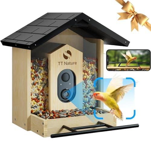 TT Nature Bird Feeder with Camera, Upgraded 1.5L Smart Bird Feeder with AI Identify for 10000 Plus Bird Species, Auto Capture Bird & Real-time Notifications, Ideal Gift for Bird Lovers (Iron Roof)