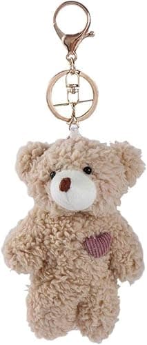 Galepromot Brown Bear Pink Heart Plush Stuffed Keychain For Backpack, Plush Soft Cotton Key Chain For DIY Keychain Crafts Stuffed Animals,Car Accessories