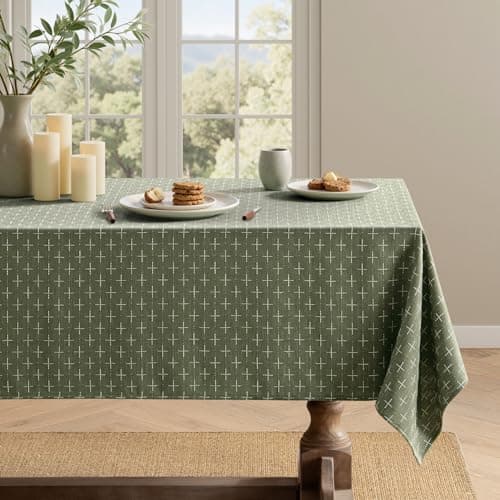 MIULEE Olive Green Linen Table Cloth Rectangle Tablecloth Waterproof Spring Spillproof Cross-Star Textured Table Cloth, Decorative Rustic Farmhouse Style for Dining/Party/Buffet/Wedding,60x84 Inch