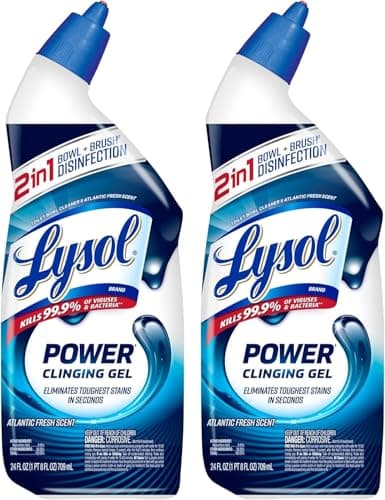 Lysol Toilet Bowl Cleaner, Max Strength Bathroom Cleaning Supplies, Toilet Bowl Cleaner Clinging Gel, Home Essential, Instant Stain Removal, Disinfecting and Deodorizing, Bleach Free, 24 oz (2 ct)