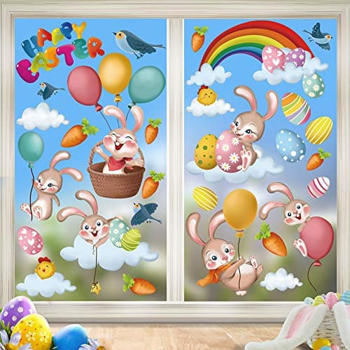 CCINEE Easter Bunny Window clings Stickers,Egg Chick Window Decals Decoration for Kids Home Party Supply Decor,6 Sheets