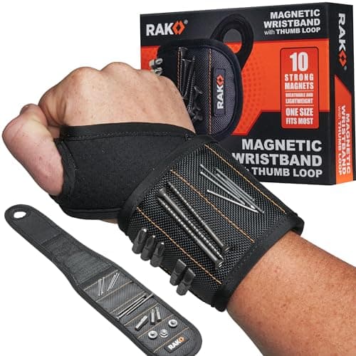 Best Magnetic Wristbands #6 from RAK RAK Magnetic Wristband, Thumb Loop for Holding Screws, Nails, Drill Bits for Men - Made from Premium Ballistic Nylon, Lightweight Powerful Magnets for Dad, Husband, Grandpa, Handyman