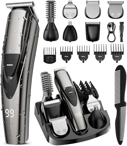 SHPAVVER Beard Trimmer for Men: Professional Barber Hair Clippers - 12-in-1 Cordless Grooming Kit - Waterproof Electric Razor with Turbo Speed & Precision Blades