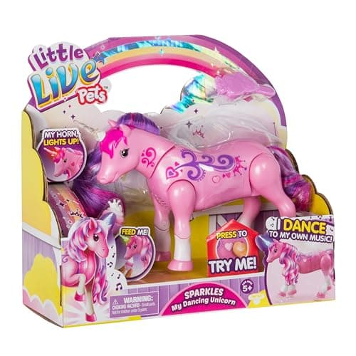Little Live Pets Sparkles The Unicorn Toy, Musical Dancing Pony Toy with Light Up Rainbow Horns, Interactive Animal Toys for Kids of Ages 5+