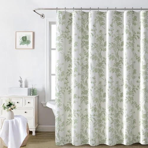 Awellife Sage Green Shower Curtain,Cotton Floral Cottagecore Spring Shower Curtains for Bathroom 72" W x 72" L