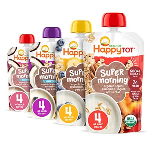 Happy Tot Organics Stage 4 Baby Food Pouches, Gluten Free, Super Morning Fruit & Oat Variety Pack Blend 4 Oz (Pack of 16)