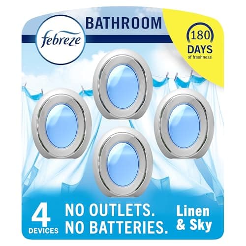 Febreze Bathroom Air Freshener, Odor-Fighting, Plug In Alternative, Air Fresheners for Home and Bathroom and Kitchen, Closet Air Fresheners, Linen & Sky Scent, 4 Count