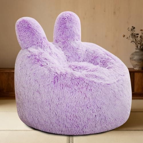 Aodenge Fluffy Bean Bag Chair for Kids Purple, with Plush Faux Fur Cover, 2.5FT Memory Foam Bean Bag Chairs for Teens & Kids, Ultra Soft Sofa for Living Room/Bedroom/Dorm.